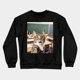 Funny Cat Selfie in a School Classroom - PanfurWare LLC Crewneck Sweatshirt